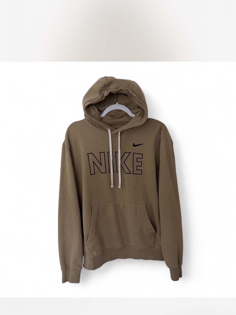 Nike Brown Sportswear Club Fleece Hoodie Large White Outline Logo Size L